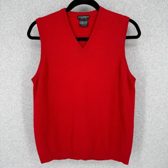 Clan Douglas Mens Cashmere Wool Sweater Vest Size L Red Knit Classic Scotland - Picture 1 of 9